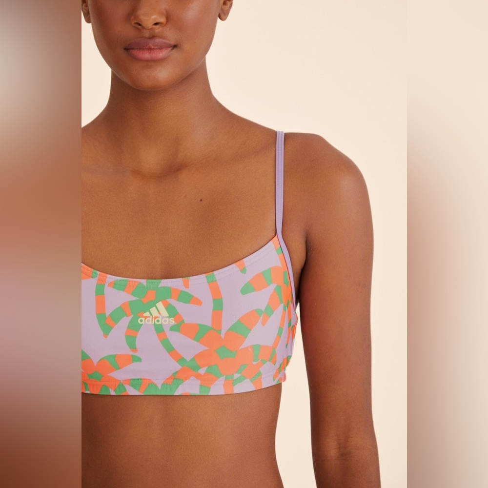 adidas Women’s Lavender Printed Bikini Top - Lavender/Coral/Green